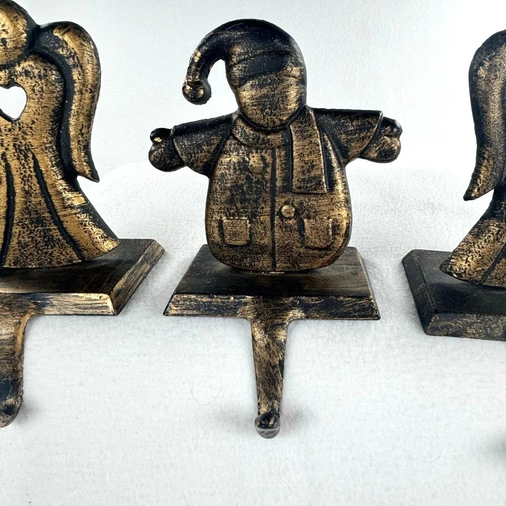 Metal Stocking Hangers LOT of 4 Angel Santa Bronze Brass Christmas Décor Holiday